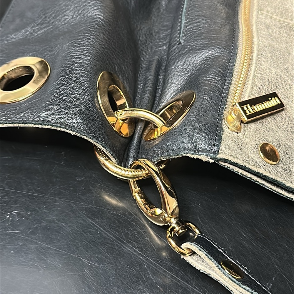 Hammitt Montana Gold Shoulder Bag Crossbody Purse Foldover Two Toned Leather - Picture 10 of 16